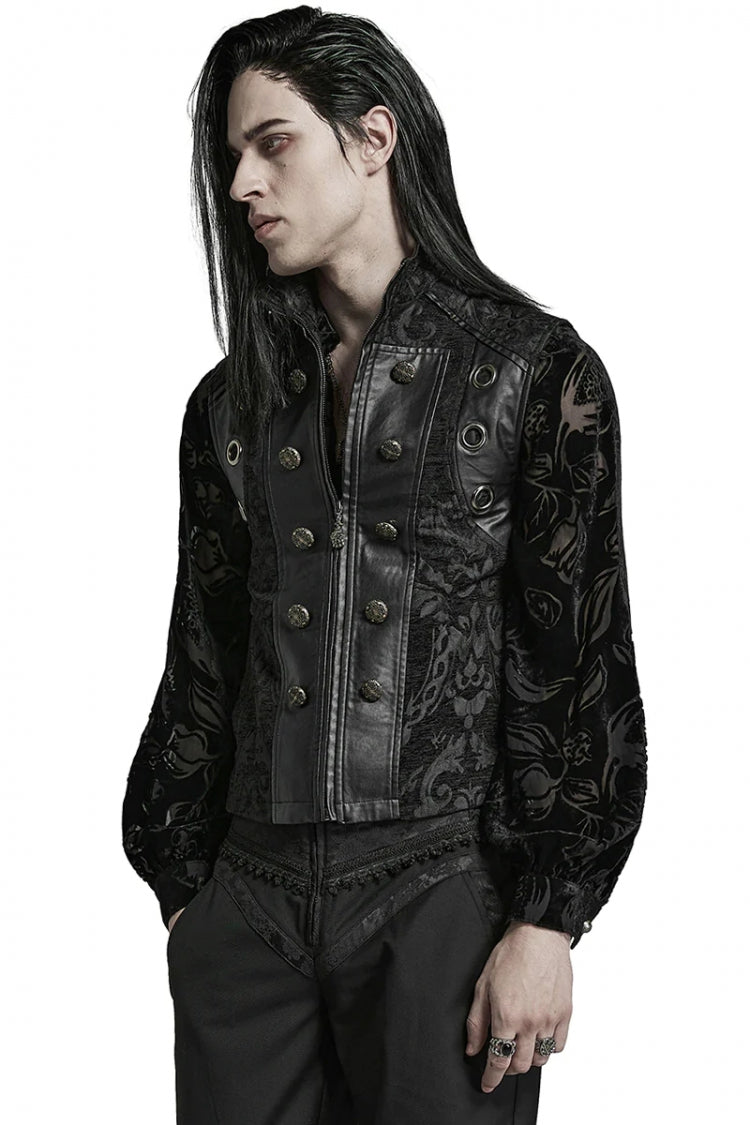Stand Collar Jacquard Print Stitching Metal Ring Decoration Gothic Vest 2 Colors