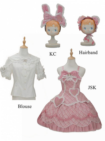 [pre-order Deadline: May 10] Blue/yellow/pink Sweetheart Lolita + Lace Ribbon Jks Dress + Bunny Ear Puff Sleeve Blouse + Bunny Ear Full Set + Cat Ear Full Set