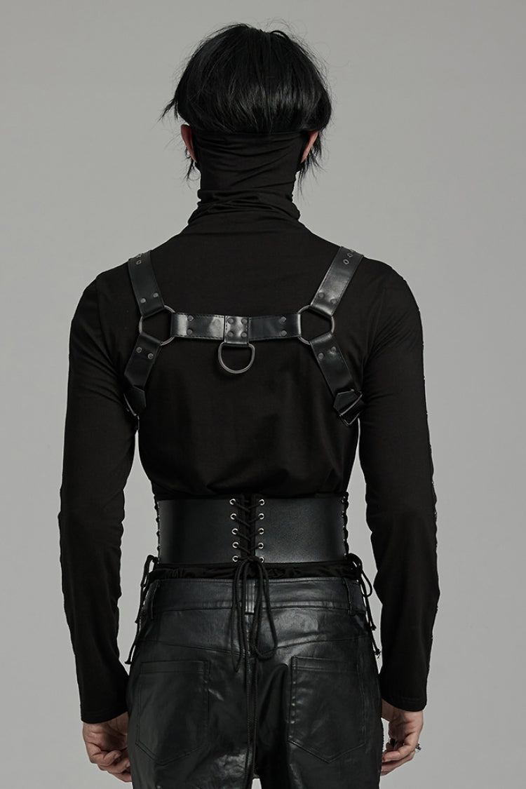 Black Lace-up Double-buckle Punk Girdle