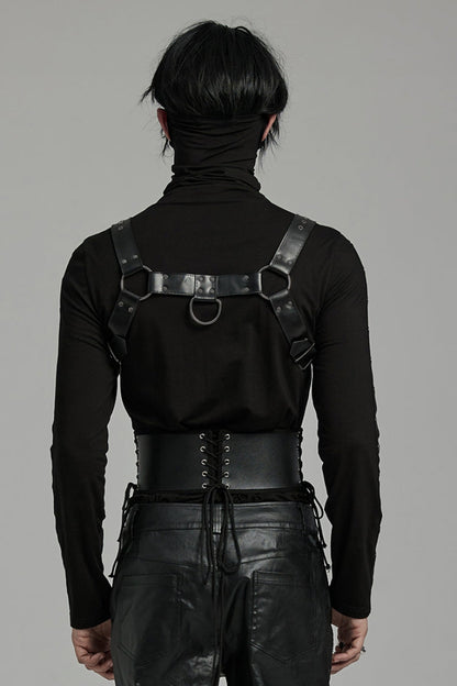 Black Lace-up Double-buckle Punk Girdle