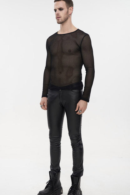 Black Gothic Elasticity High Neck Long Sleeve Mesh Shirt