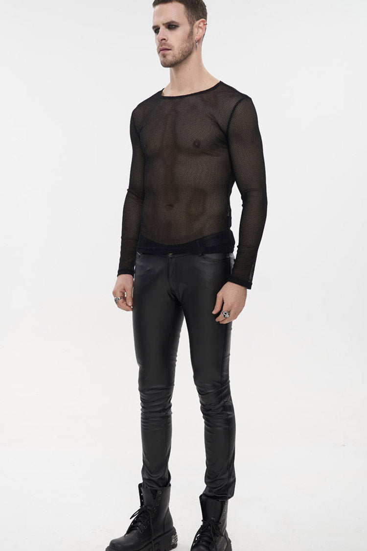 Black Gothic Elasticity High Neck Long Sleeve Mesh Shirt