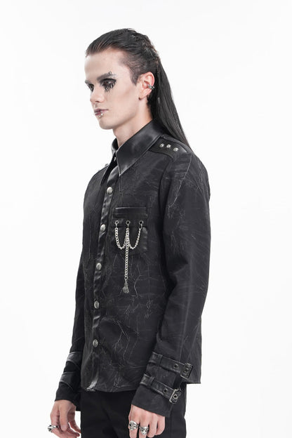 Black Lapel Collar Long Sleeves Buckle Chain Gothic Blouse