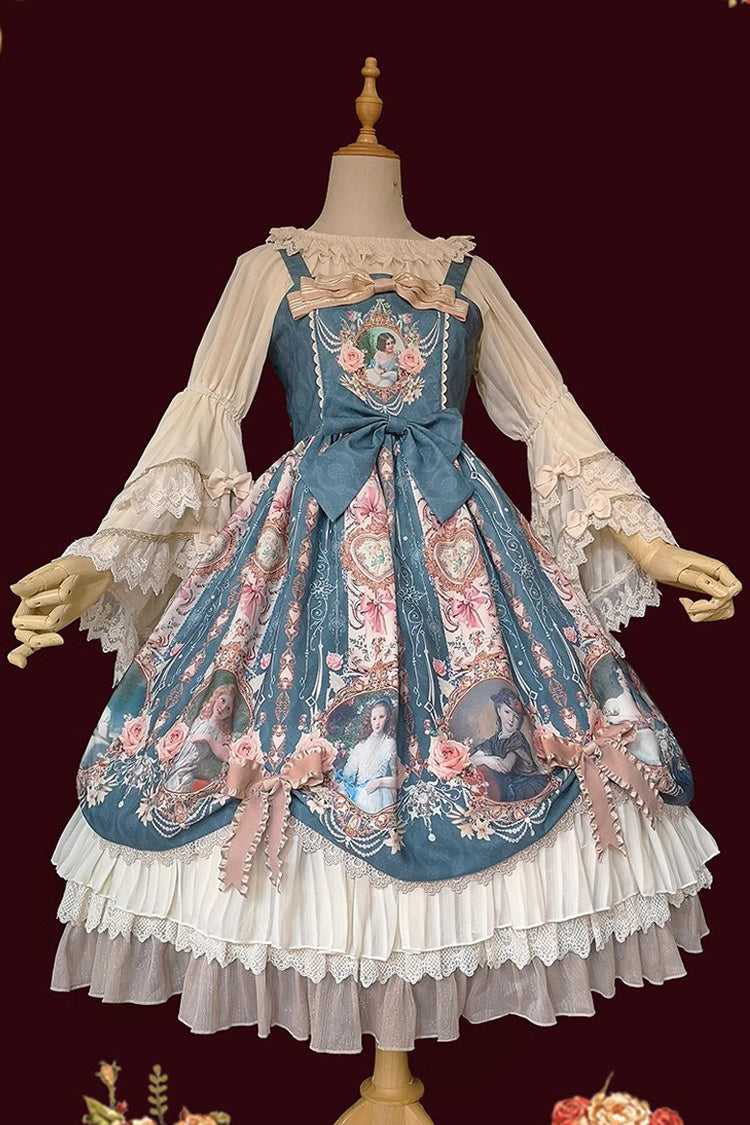 [portrait of a Little Lady] Print Ruffle Bowknot Lace Classic Lolita Jsk Dress 3 Colors