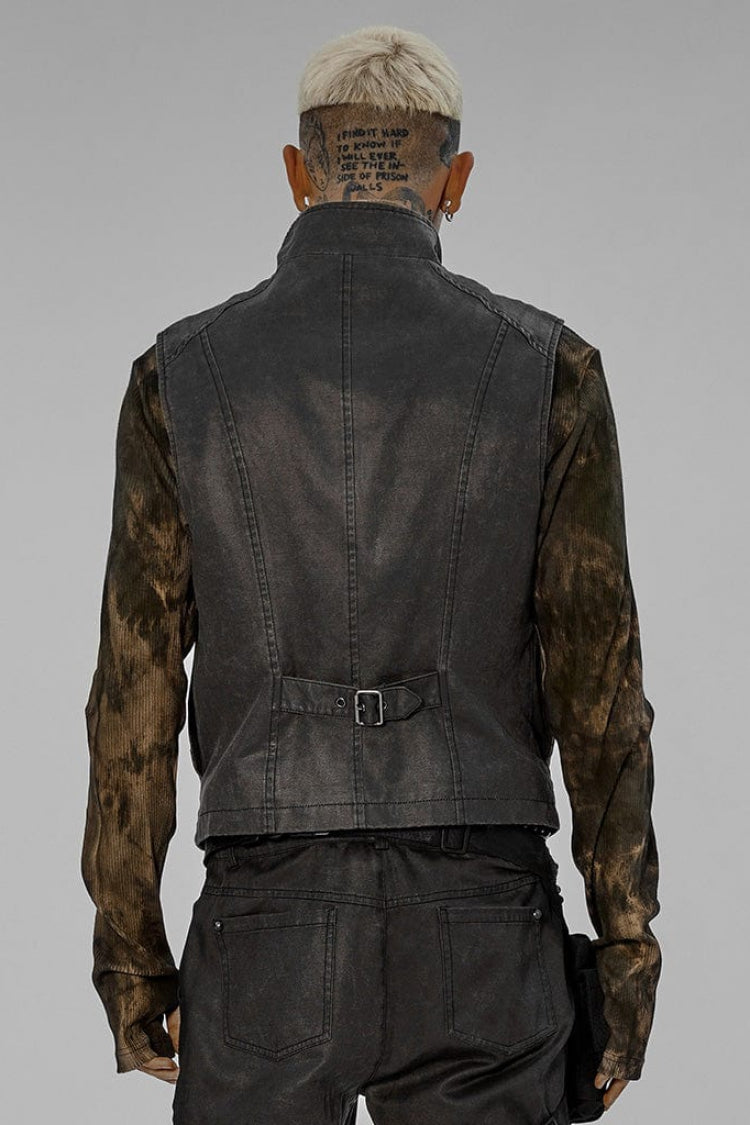 Twill Metal Skeleton Claw Zip Stand Collar Sleeveless Steampunk Vest 2 Colors