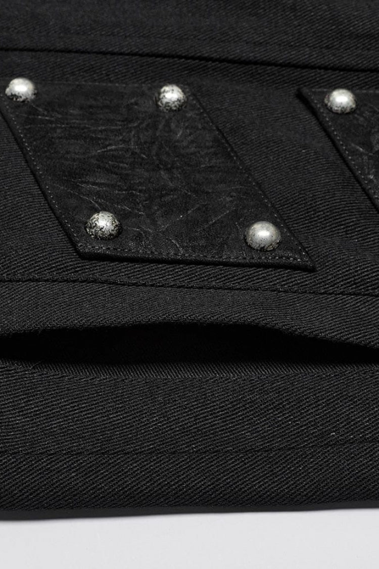 Black Stand Collar Sleeveless Stitching Buckle Decoration Steampunk Vest