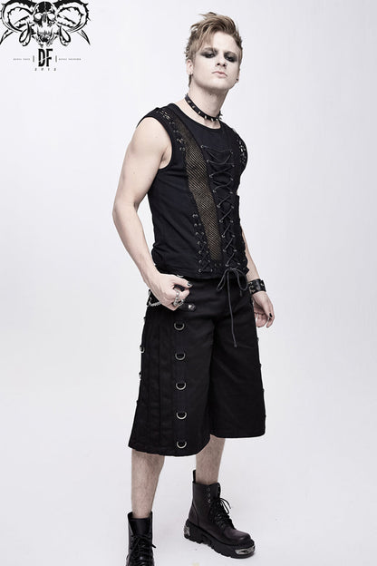Black Chest Lace Up Splice Coarse Grain Punk Vest