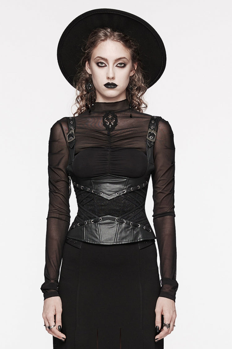 Black Stitching Lace Lace-up Underbust Gothic Corset