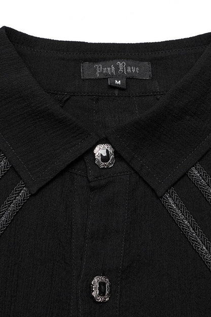 Black Lapel Collar Long Sleeves Metal Buttons Webbing Decoration Gothic Blouse