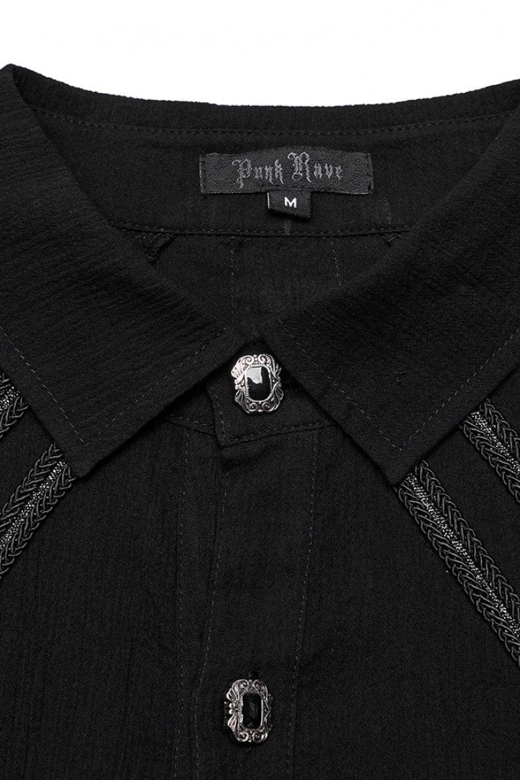 Black Lapel Collar Long Sleeves Metal Buttons Webbing Decoration Gothic Blouse