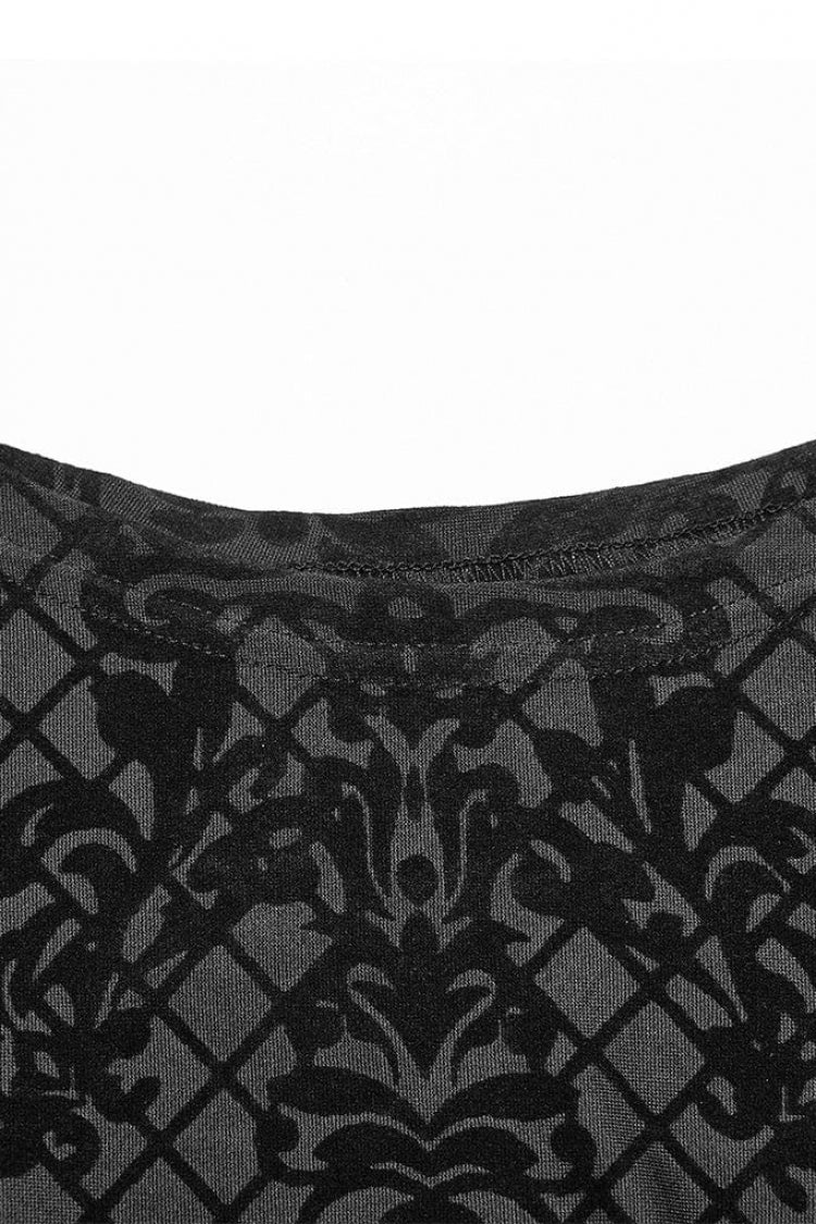 Black High Collar Long Sleeves Flocking Print Gothic T-shirt