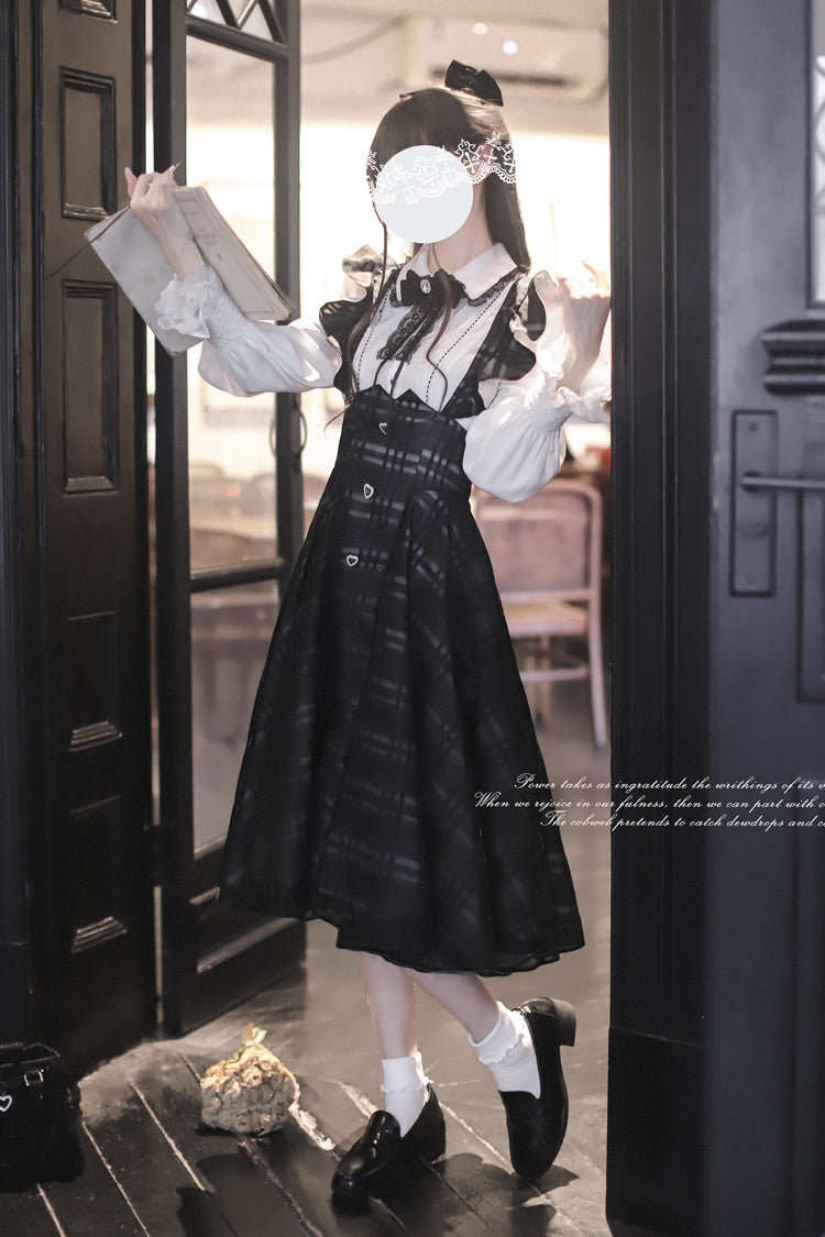 Black Plaid Print Classic College Style Lolita Strap Dress