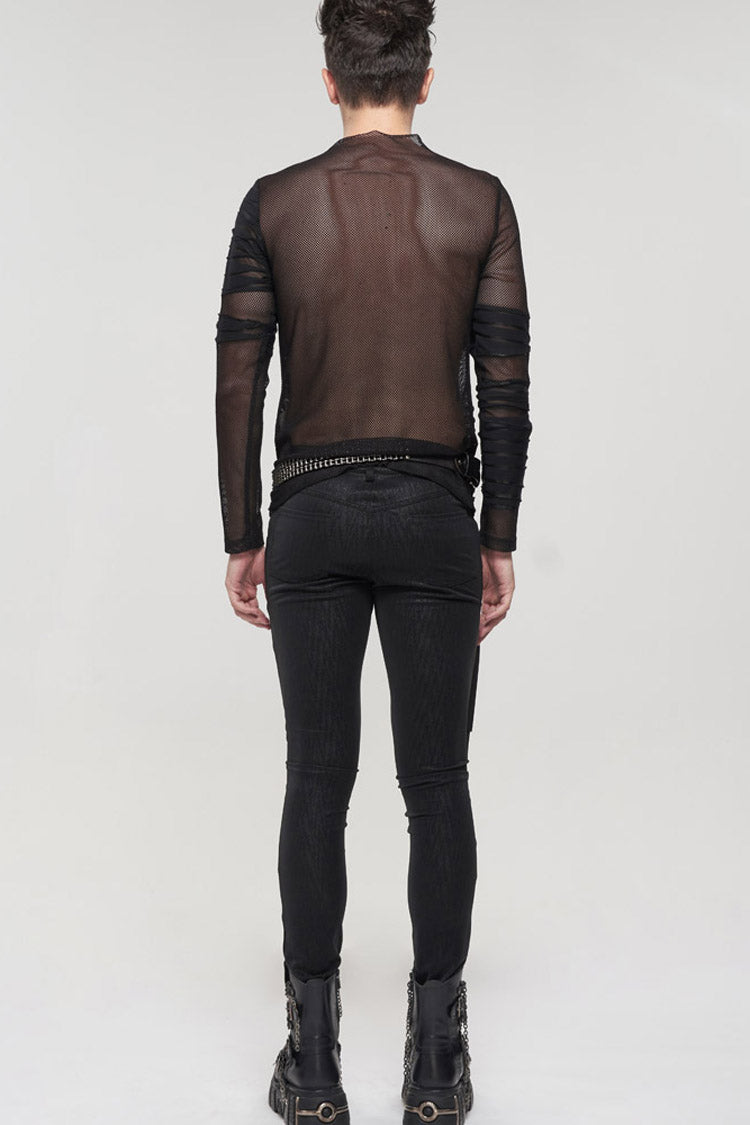 Black Gothic Bandage Design Net Yarn Perspective Sweater