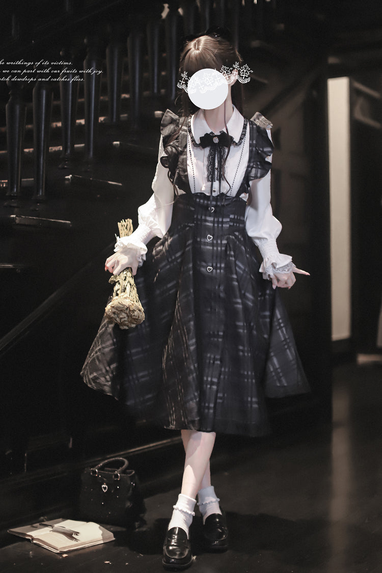 Black Plaid Print Classic College Style Lolita Strap Dress