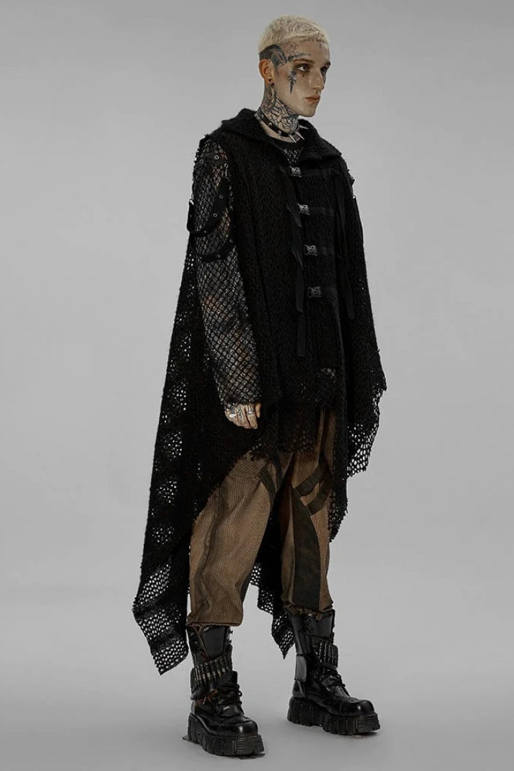 Black Irregular Hem Webbing Buckle Gothic Vest