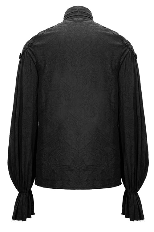 Black Straight Collar Puff Sleeve Jacquard Punk Blouse