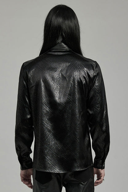 Black Lapel Collar Long Sleeves Faux Leather Gothic Blouse