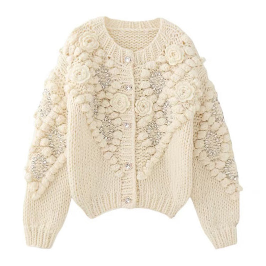 Women's Vintage Bohemian Floral Embroidery Art Aran Sweater Cardigan elevenforest
