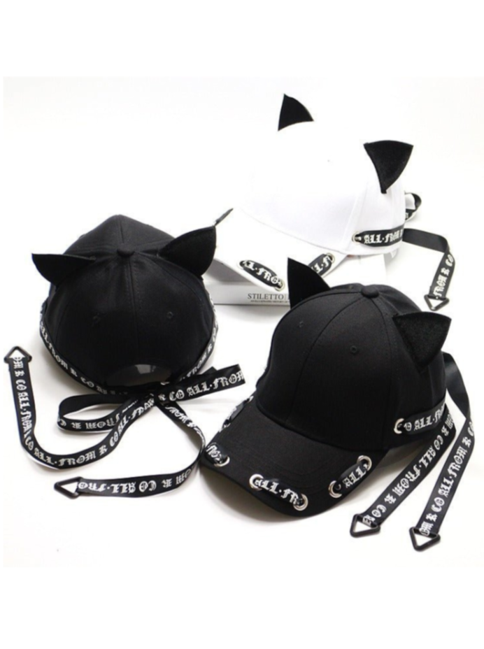 Cat Ear Long Logo Ribbon Strap Cap