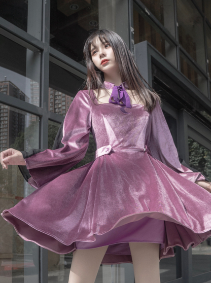 Dark Purple Twin Velvet Dress Set