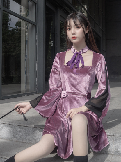 Dark Purple Twin Velvet Dress Set