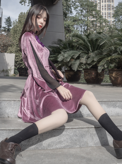Dark Purple Twin Velvet Dress Set