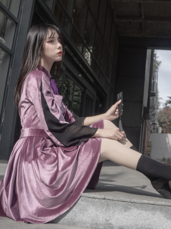 Dark Purple Twin Velvet Dress Set