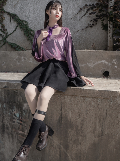 Dark Purple Twin Velvet Dress Set