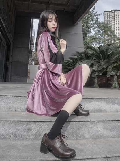 Dark Purple Twin Velvet Dress Set