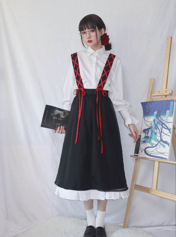 Strap Lace-up Twin Shirt Set
