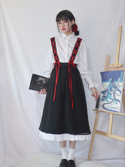 Strap Lace-up Twin Shirt Set