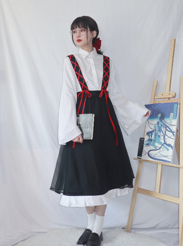Strap Lace-up Twin Shirt Set