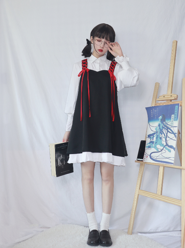 Strap Lace-up Twin Shirt Set