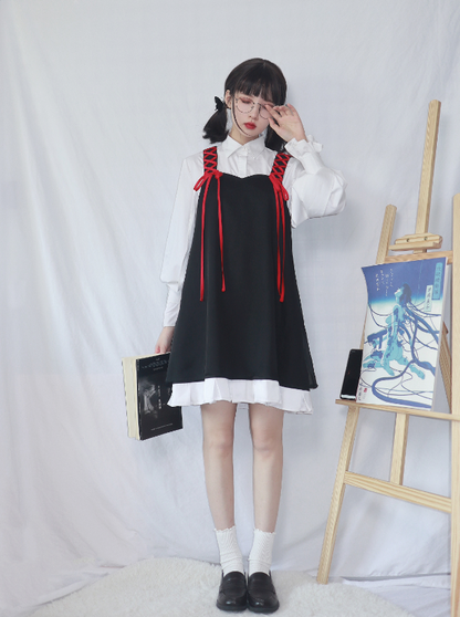 Strap Lace-up Twin Shirt Set