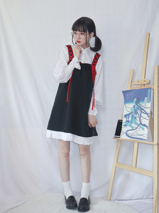Strap Lace-up Twin Shirt Set