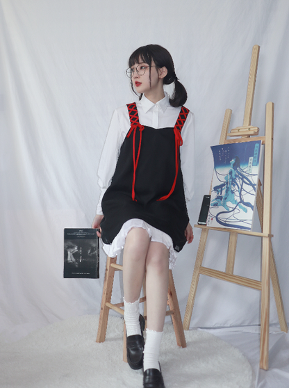 Strap Lace-up Twin Shirt Set
