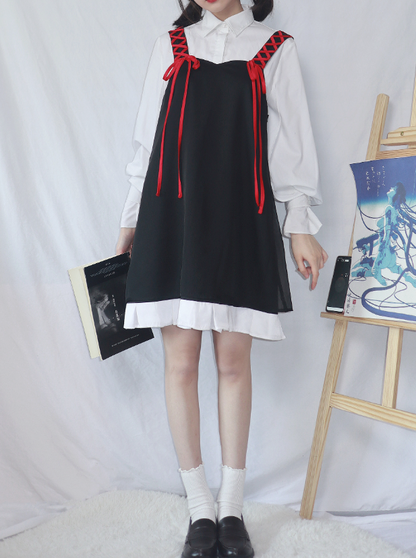 Strap Lace-up Twin Shirt Set