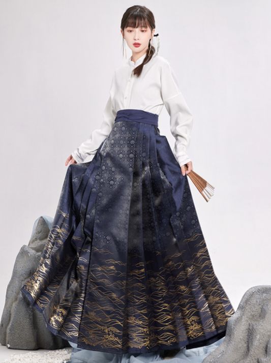 Chinese Volume Sleeve Shirt + Moonlit Sea Skirt [gold / Silver]
