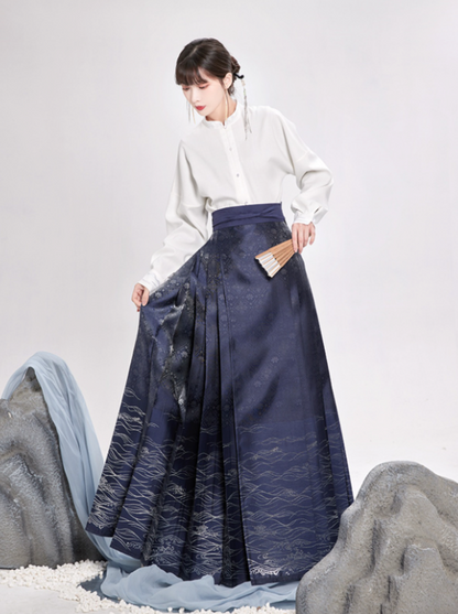 Chinese Volume Sleeve Shirt + Moonlit Sea Skirt [gold / Silver]