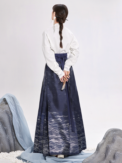 Chinese Volume Sleeve Shirt + Moonlit Sea Skirt [gold / Silver]