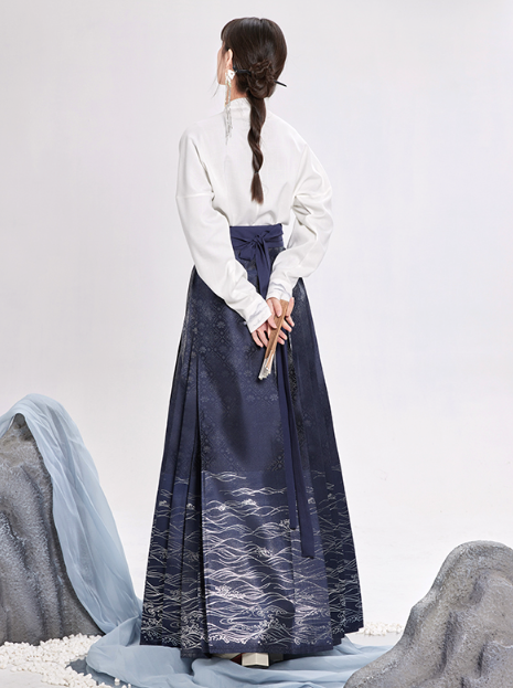 Chinese Volume Sleeve Shirt + Moonlit Sea Skirt [gold / Silver]