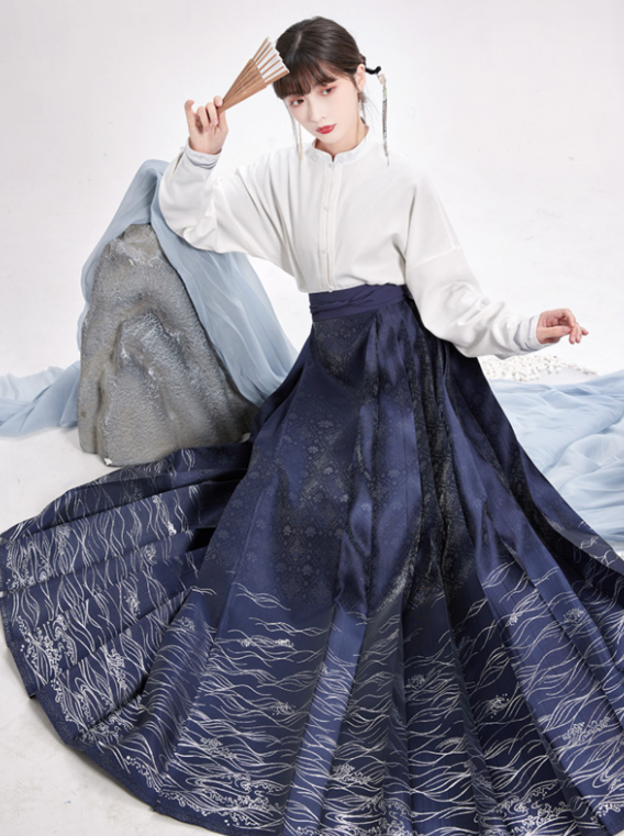 Chinese Volume Sleeve Shirt + Moonlit Sea Skirt [gold / Silver]