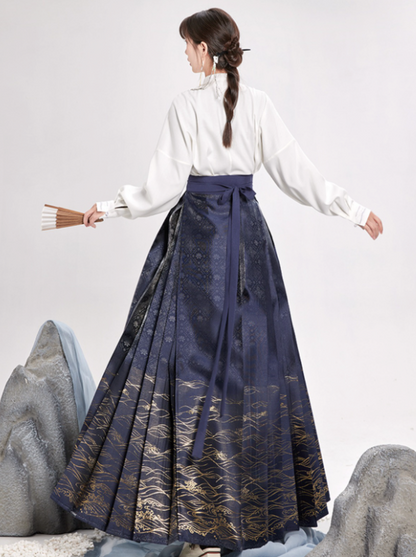 Chinese Volume Sleeve Shirt + Moonlit Sea Skirt [gold / Silver]