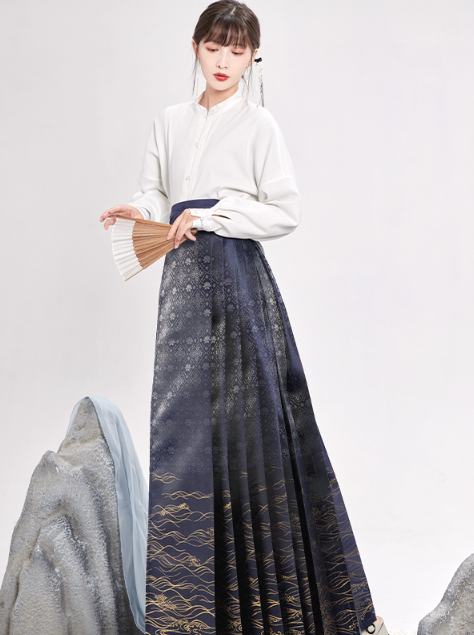 Chinese Volume Sleeve Shirt + Moonlit Sea Skirt [gold / Silver]