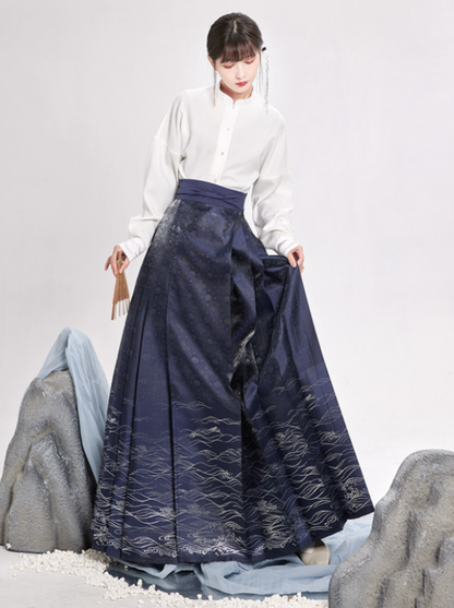 Chinese Volume Sleeve Shirt + Moonlit Sea Skirt [gold / Silver]