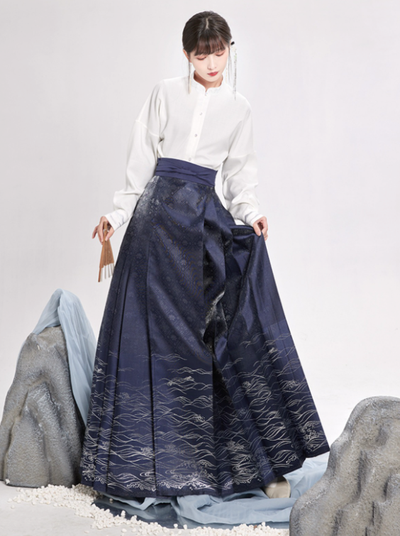 Chinese Volume Sleeve Shirt + Moonlit Sea Skirt [gold / Silver]