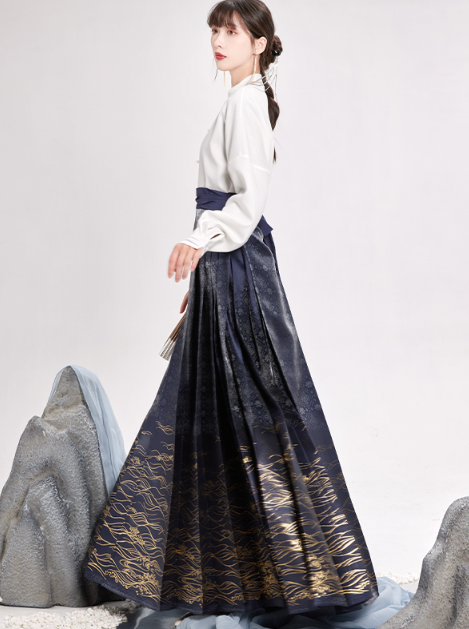 Chinese Volume Sleeve Shirt + Moonlit Sea Skirt [gold / Silver]