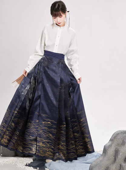 Chinese Volume Sleeve Shirt + Moonlit Sea Skirt [gold / Silver]