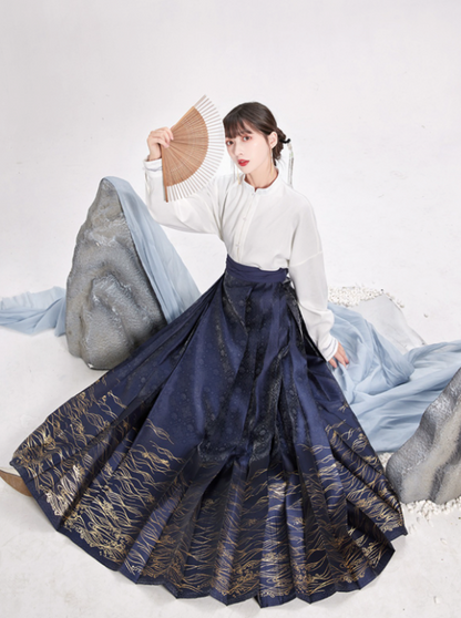 Chinese Volume Sleeve Shirt + Moonlit Sea Skirt [gold / Silver]