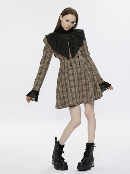 Pointed Ruffle Collar French Plaid Dress